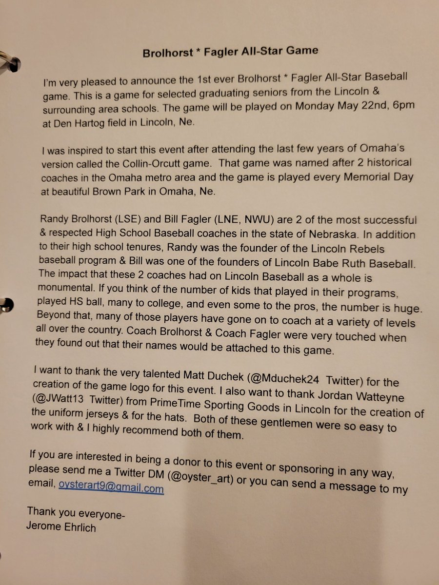 The Brolhorst * Fagler All Star Baseball game! Details are in the document I've included in the pictures &amp; more updates will be coming this spring. #baseball #Lincoln #Waverly #Wahoo #Malcom #Seward #Crete #Norris #PlayBall