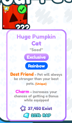 Cosmic Values on X: Pet Simulator X - Rainbow Huge Pumpkin Cat