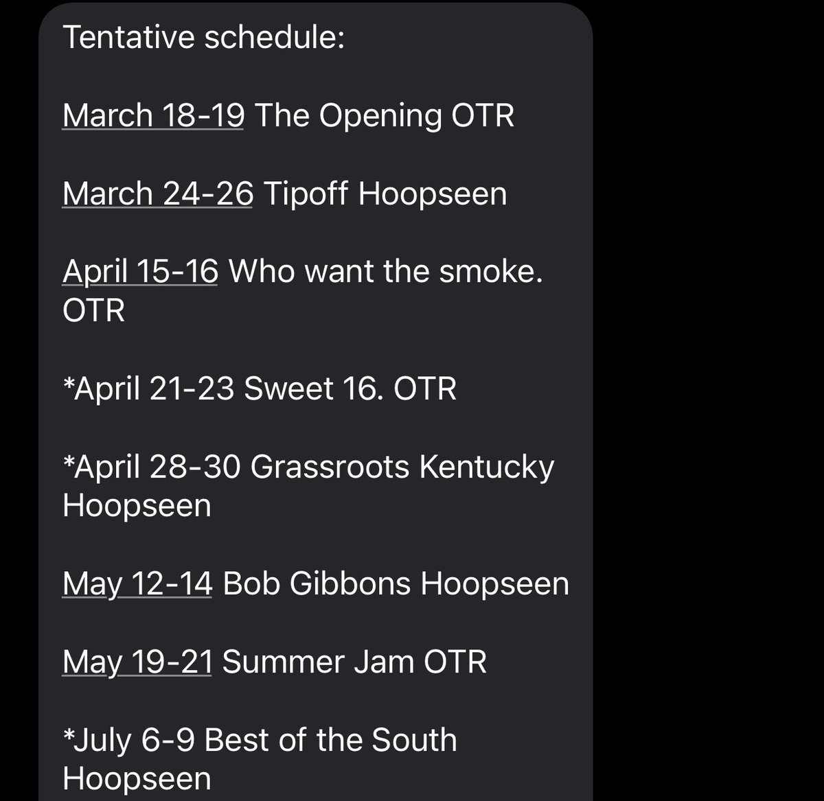 I am pleased to announce that I have been invited to the Elite 24 showcase. I also would like to announce that I will be playing for game elite as an unsigned senior for my final year of aau, below is my schedule