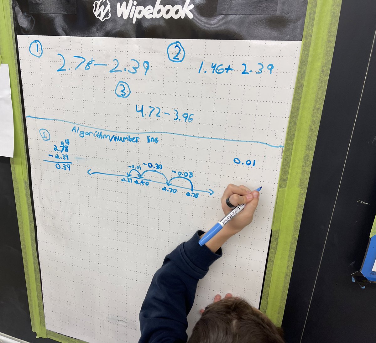 MrTinto_'s tweet photo. Calculating the differences in prices in food items. Some addition and subtraction of decimals using the number line happening in our math class. Students are using the number line to model their thinking and check their work using the standard algorithm. @DArcyTCDSB @GLewisOCT https://t.co/90zprFms4Q
