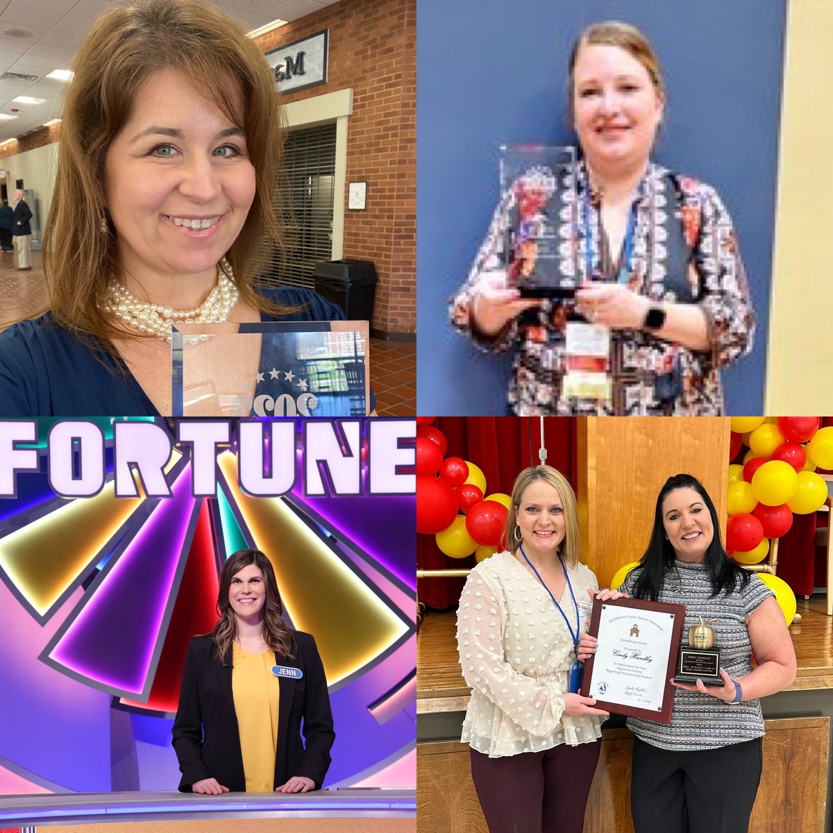What a week for JCASL librarians! @WaggenerLibrary's Ms. Heckel won the SLATE Intellectual Freedom Award, Ms. Barrows @MsB_DuBoisLMS won the Gretchen Niva Service Award, Ms. Koch @chargerslms spun the wheel on @WheelofFortune, & @cindy_hundley won the Excel Award!

#JCPSLibraries