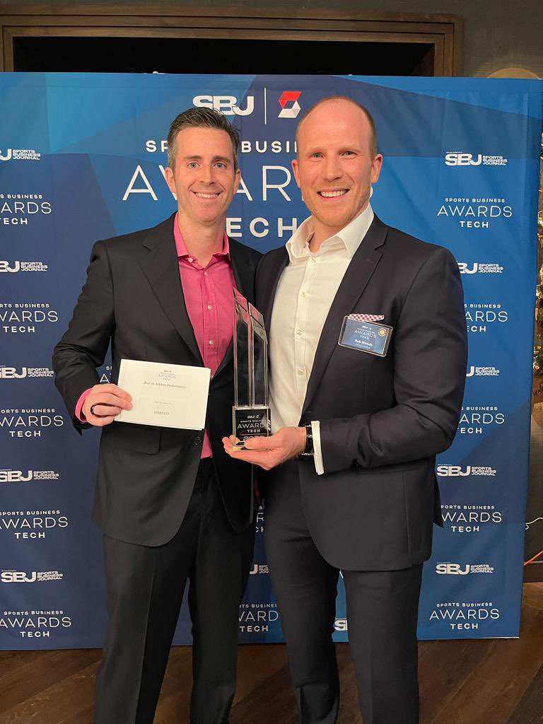 ORRECO1's tweet photo. Wow! A massive win for @ORRECO1 at the @SBJ Tech Awards in New York!!

Winner in the Best in Athlete Performance category for our @Thlete app, Te@m platform and Recovery Lab. 

Congratulations to our whole team, thank you to @SBJ and @SportTechie for this award and to our fellow nominees recognised in this category 

#sbjawards