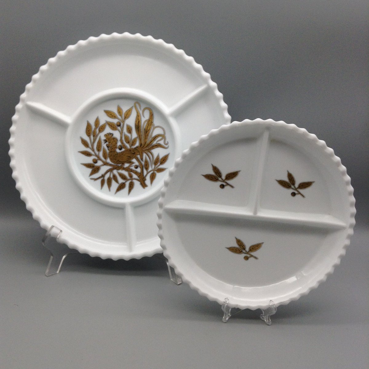 Excited to share the latest addition to my #etsy shop: Milk Glass Gold Pheasant Divided Serving Tray - Set of 2 etsy.me/3ZvpIPm #white #gold #glass #goldaccent #pheasant #dividedservingtray #servingtray #divideddish #milkglassdish