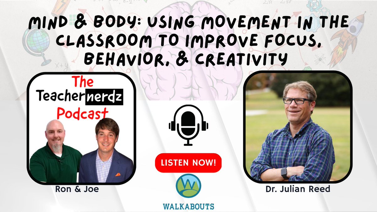 teachernerdz's tweet photo. How does movement affect classrooms &amp; students?
On our new episode, @DrJulianReed co-founder of @getwalkabouts shares the benefits of movement.
Sounds right up your alley @mrdearybury &amp; @platformtoplay!
#edutwitter #education #EduPodcasts
Full episode: https://t.co/1NXYZKOkYf https://t.co/lnbnF8xIOZ