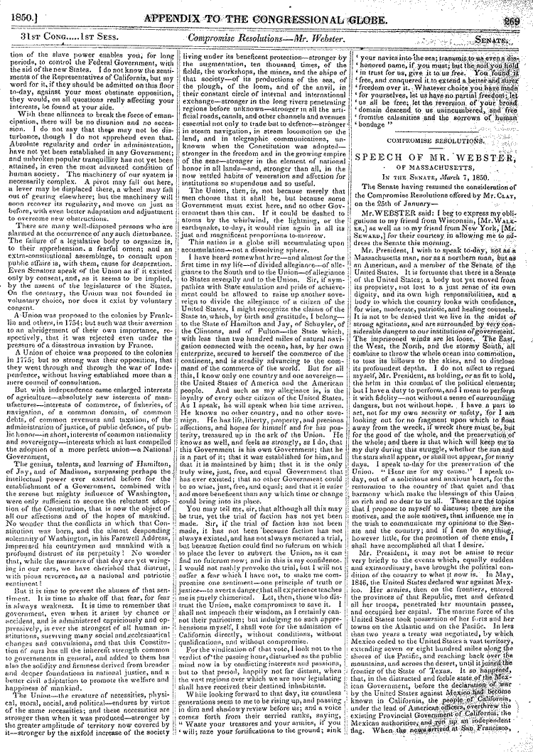 TammiMinoski's tweet photo. #OTD 1850: To the outrage of abolitionists and many of his New England colleagues, #DanielWebster of Massachusetts endorsed the #CompromiseOf1850, in a speech to the US Senate, as a means to preserve the Union. https://t.co/tNIR1IOyho #USHistory https://t.co/1T70Y9avmC