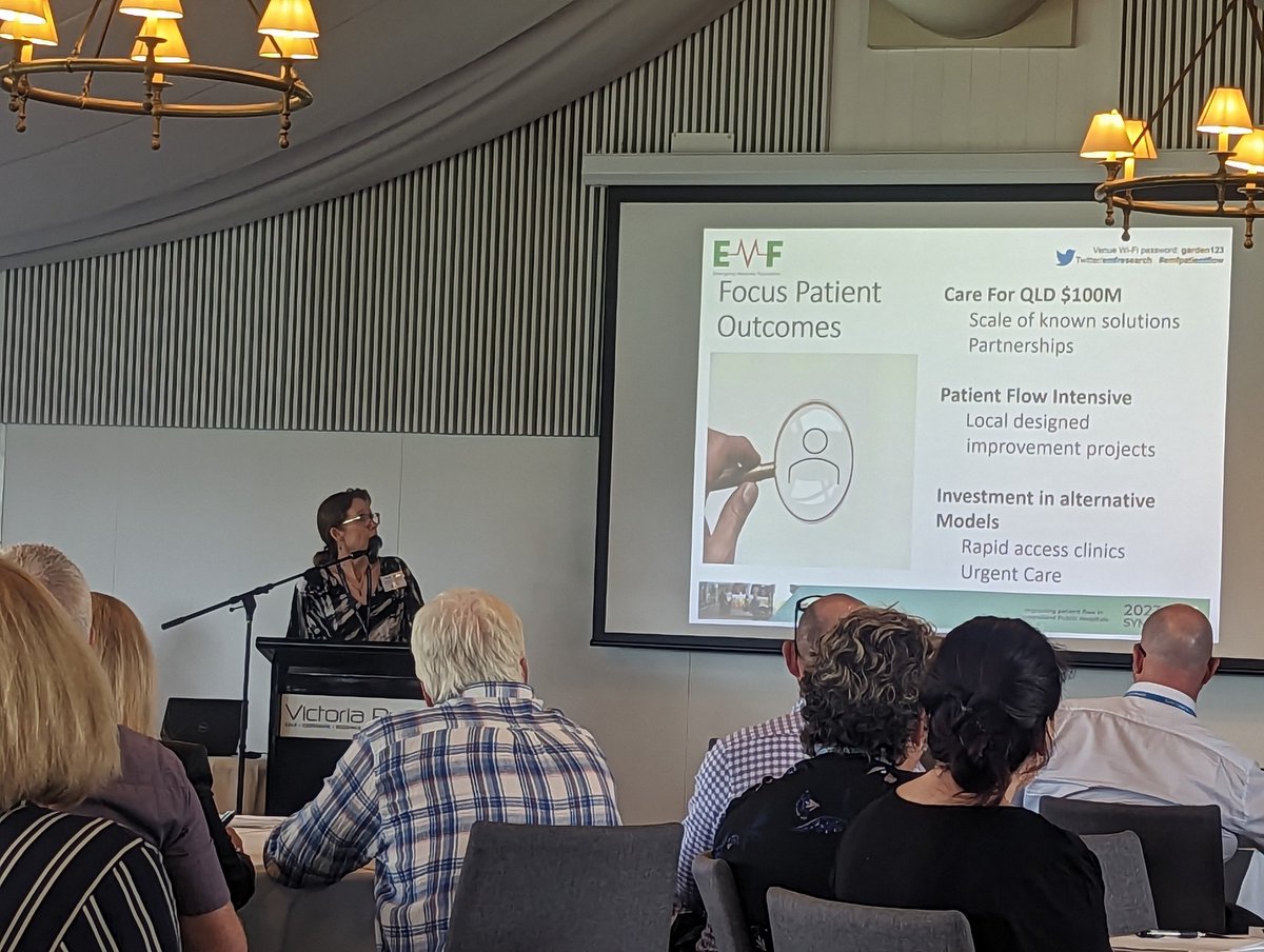 Our first keynote speaker at today's EMF #PatientFlow Symposium, Elizabeth Garrigan from the Healthcare Improvement Unit at @clinexcelqld  #emfresearch