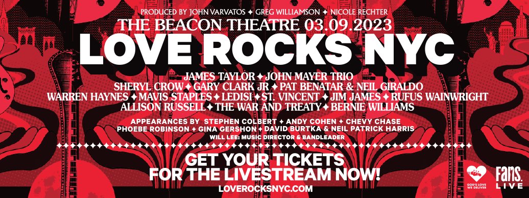 THIS THURSDAY MARCH 9TH live stream the Love Rocks NYC concert benefitting @godslovenyc - this will be an INCREDIBLE show for a great cause - what a lineup! Get your livestream details and tickets here: glwd.org Team Sheryl