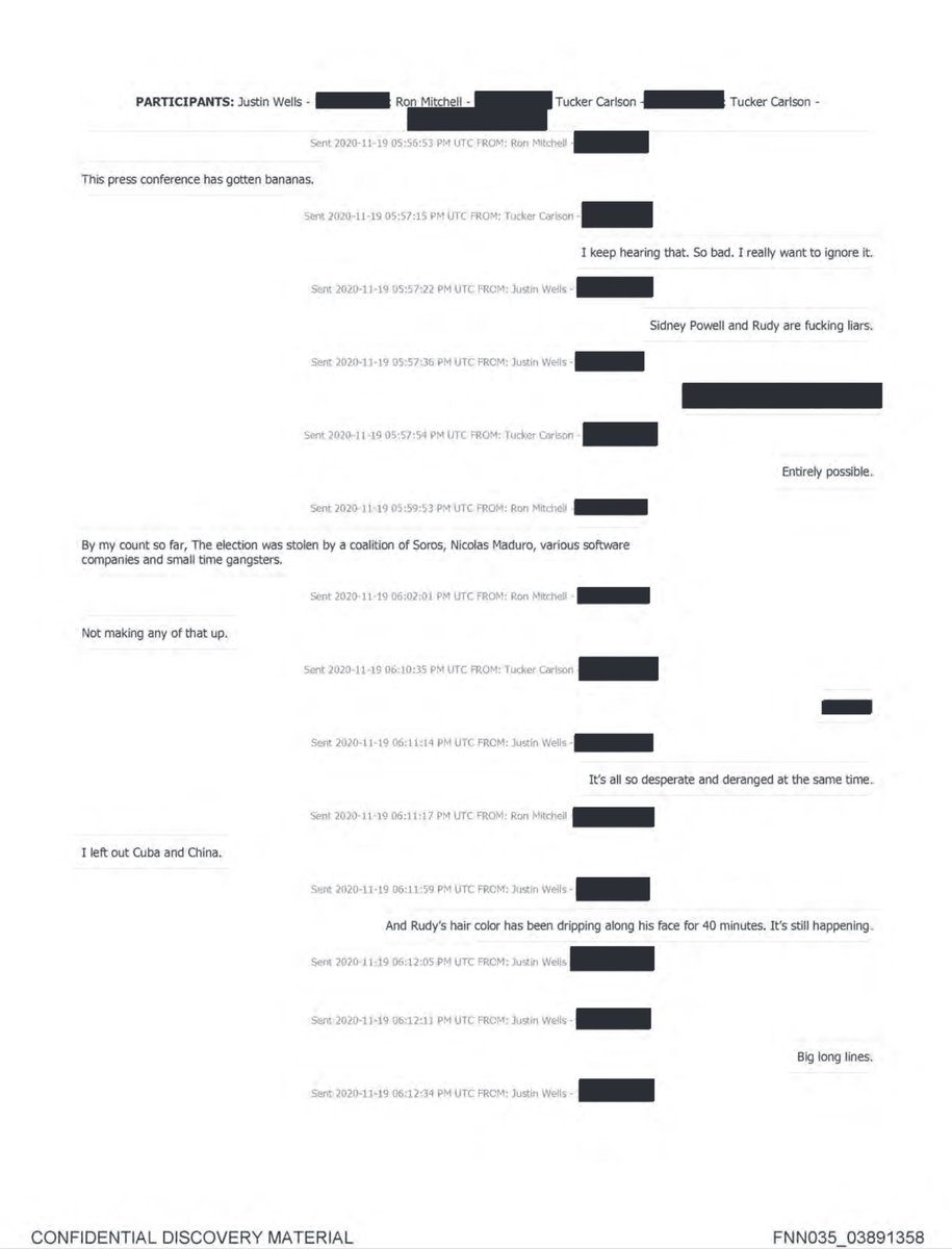 oliverdarcy's tweet image. Here's Tucker Carlson, his executive producer, and a Fox News executive mocking all the election lies.