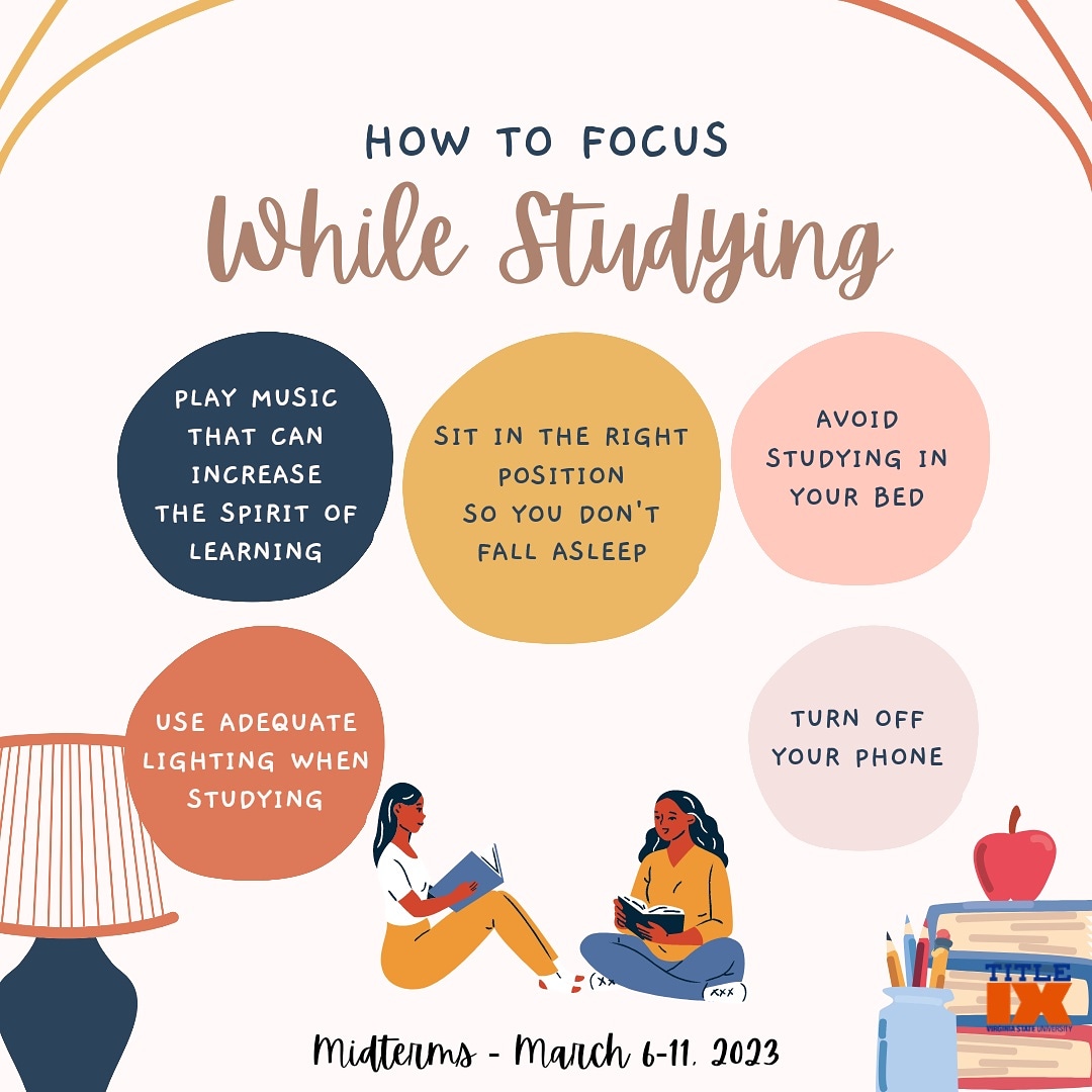 Even though midterms are important, so is your health and mental well-being.  Eat healthy, take breaks, exercise, stay hydrated, and stick to a sleep schedule. 

Best wishes as you move through exam week!
#trojanstrong #YouGotThis #Greater AtVSU 🧡💙 vsutitleix 💙⚖️💜
