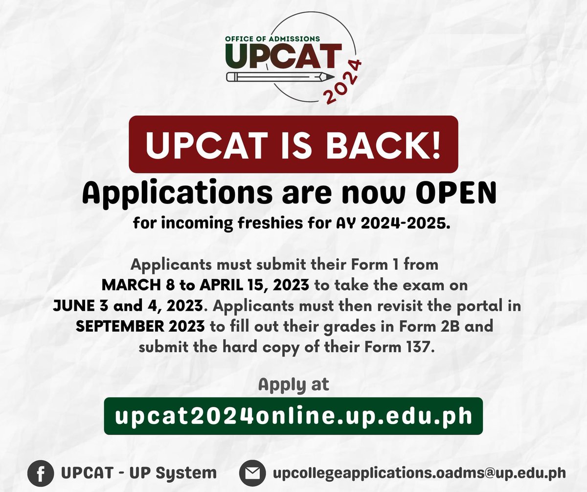 [CETs REVIEWERS]

Hey, besties! Balik na ang mga Entrance Exams/ Admission Tests, baka need nyo ng mga reviewer. UPCAT, ACET, DCAT, PUPCET, USTET, etc ♥️

(Compiled this for my students, but sharing is caring!)

📷: UPCAT - UP System

bit.ly/CETsReviewer