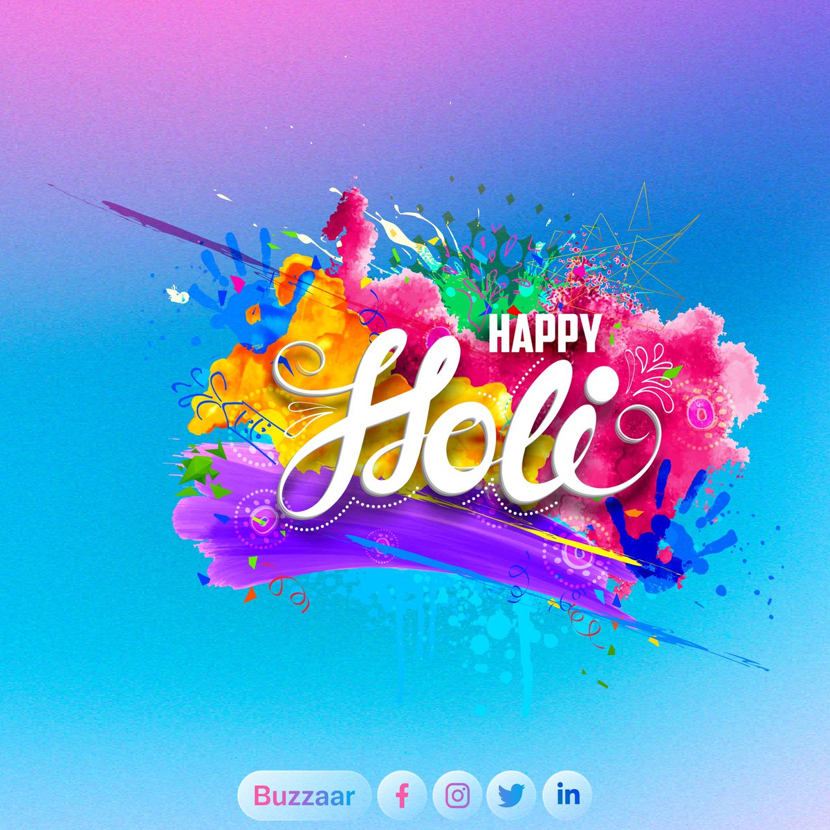 Buzzaar's tweet photo. Holi is the day to celebrate and cherish all the good things in life. We hope your life is filled with colours, happiness, peace and prosperity. Wishing everyone a colourful holi. Play safe 🌈❤️🧡💛💚💙💜 #Buzzaarwaliholi #holi #holicelebration #festivalofcolors #spring #love https://t.co/HRbLwkBlTg