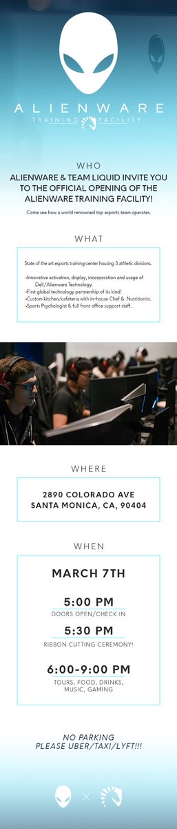 ThixNation's tweet photo. Exactly 5 years ago at 6pm PST we opened our @Alienware Training Facility NA in Santa Monica, CA. 

This was the invite.

Feeling nostalgic 🤓 https://t.co/x58VkyupdR