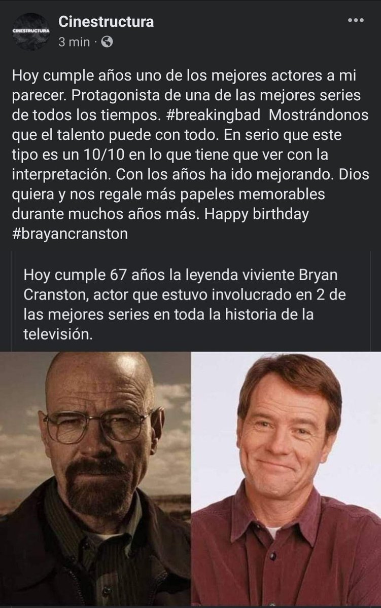 ElTeach3r's tweet photo. Hoy es el cumpleaños de uno de mis actores favoritos the one and only @BryanCranston Happy birthday to the star of my favorite tv show of all times #BreakingBad https://t.co/4VflxtVnfg