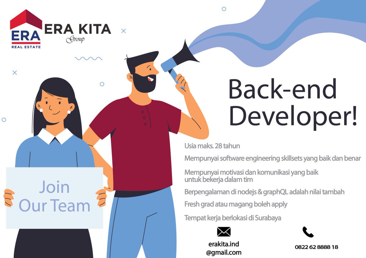 info_loker_it's tweet photo. Era Kita sedang membuka lowongan kerja untuk posisi Back-End Developer.

izin tag @hrdfess @hrdbacot @apamungkasa @mas_recruiter @txtdrlinkediin @txtkaryawan @txtdarikorporat https://t.co/M41jHfJKTB