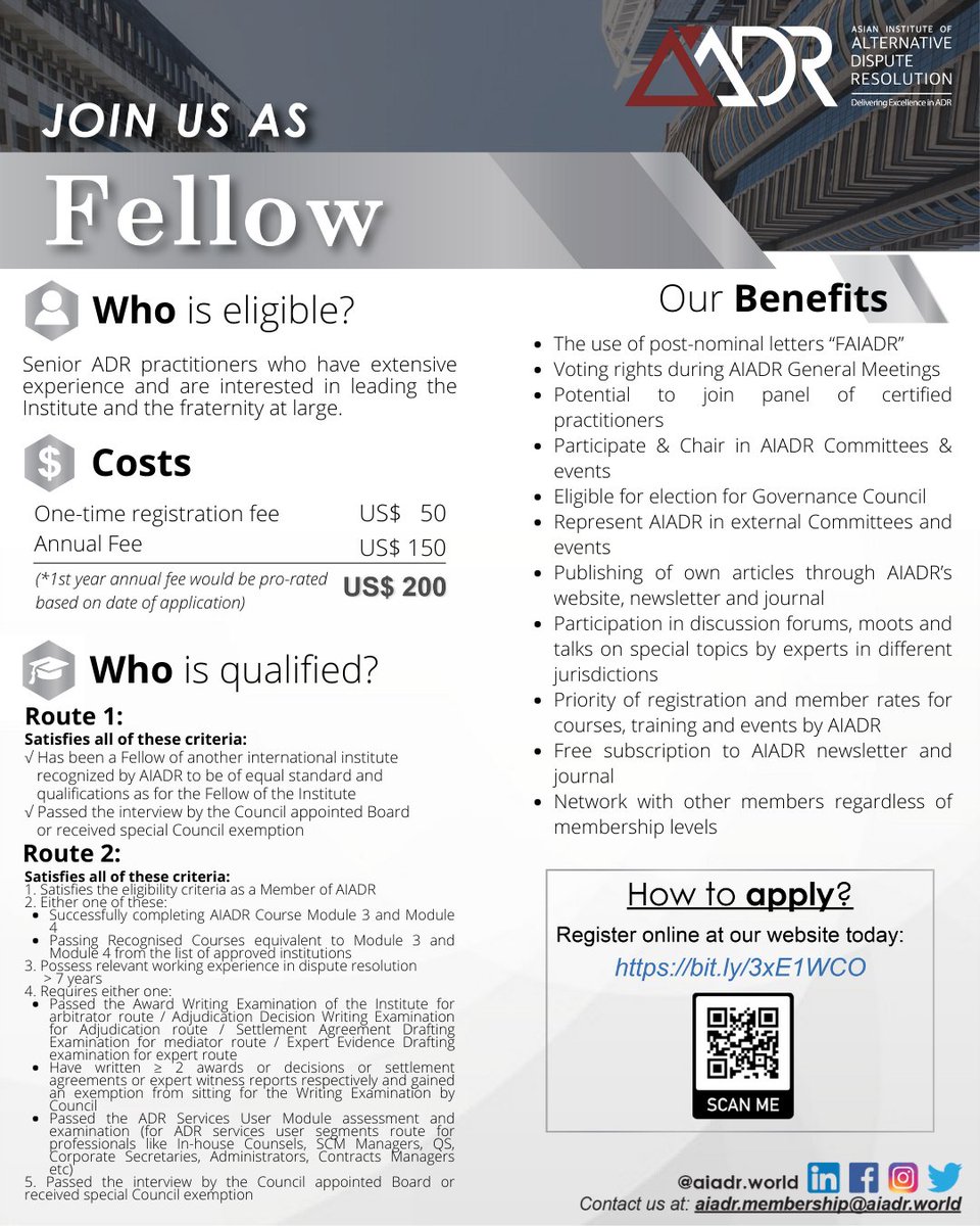 Be part of our growing learned institute today!

Get in touch with us at aiadr.membership@aiadr.world for any inquiries regarding membership and exclusive discounts available.

#training #opportunities #networking  #aiadr #ADR #alternativedisputeresolution #arbitration #mediation