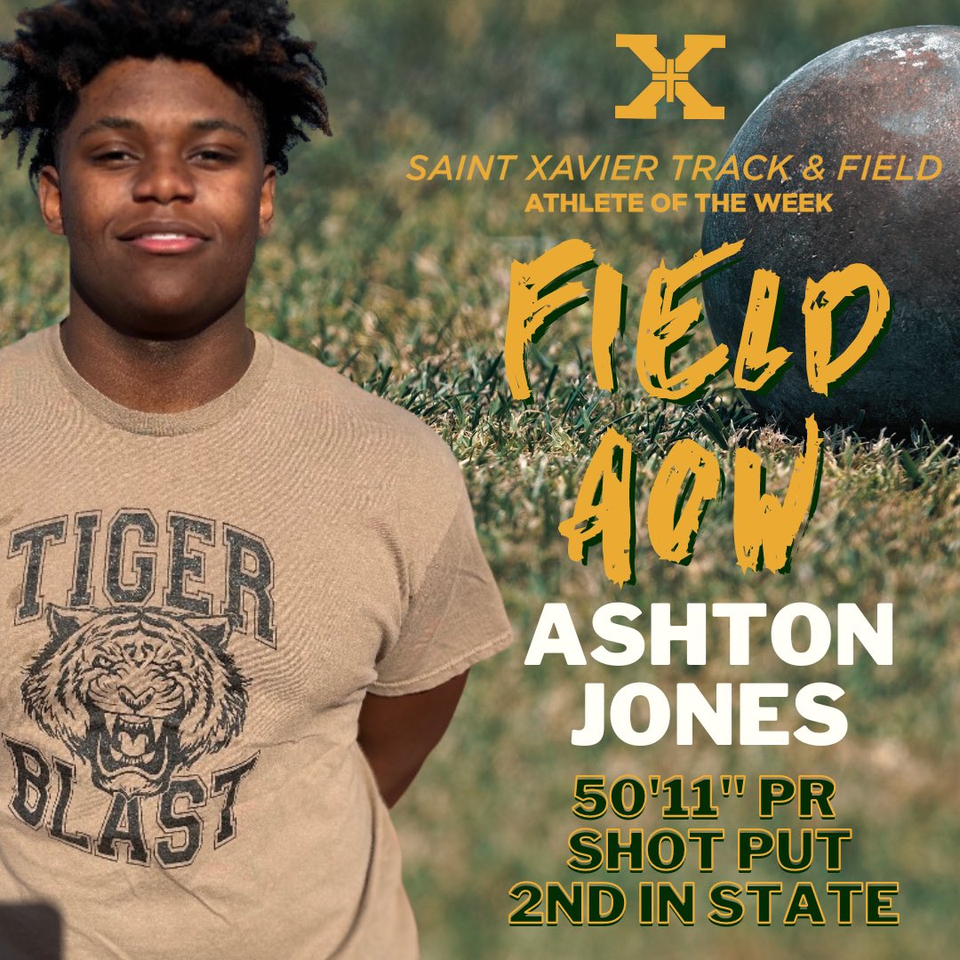 StXTigersXCTF's tweet photo. Ashton Jones is the STXTF Field Athlete of the Week!
Ashton threw a PR in his first meet of the season. His 50’11” shot put placed him 2nd in the state at the KY Indoor State Championships! 🏆
Way to throw Ashton!!
#stxtf #wearestx #leavenodoubt #belong #shotput #indoorstate https://t.co/KkN8jW18RZ