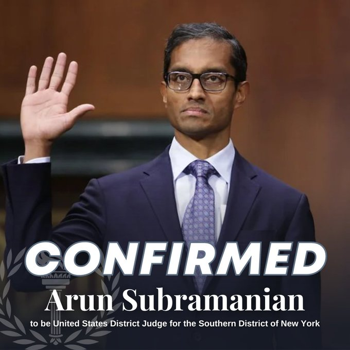 EconomicTimes's tweet photo. Indian American Arun Subramanian to be United States District Judge for the Southern District of New York

He is also the first South Asian judge to serve on this bench: Senate Judiciary Committee (ANI)

🛰️Catch the day's latest news and updates ➠ https://t.co/rXGa1gYtk6 https://t.co/d6UB9LGkJF