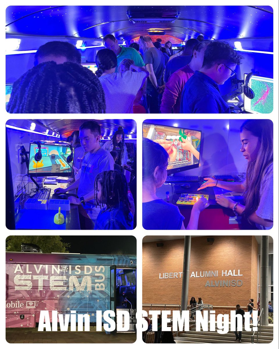 AlvinISDSTEMBus's tweet photo. Today we had a busy but amazing day (and night) as we visited students at @NelsonAlvinISD and then headed to the @AlvinISD STEM Fair! Students, teachers and parents enjoyed exploring our stations and cool state of the art technology! https://t.co/1UfX8aWkBV