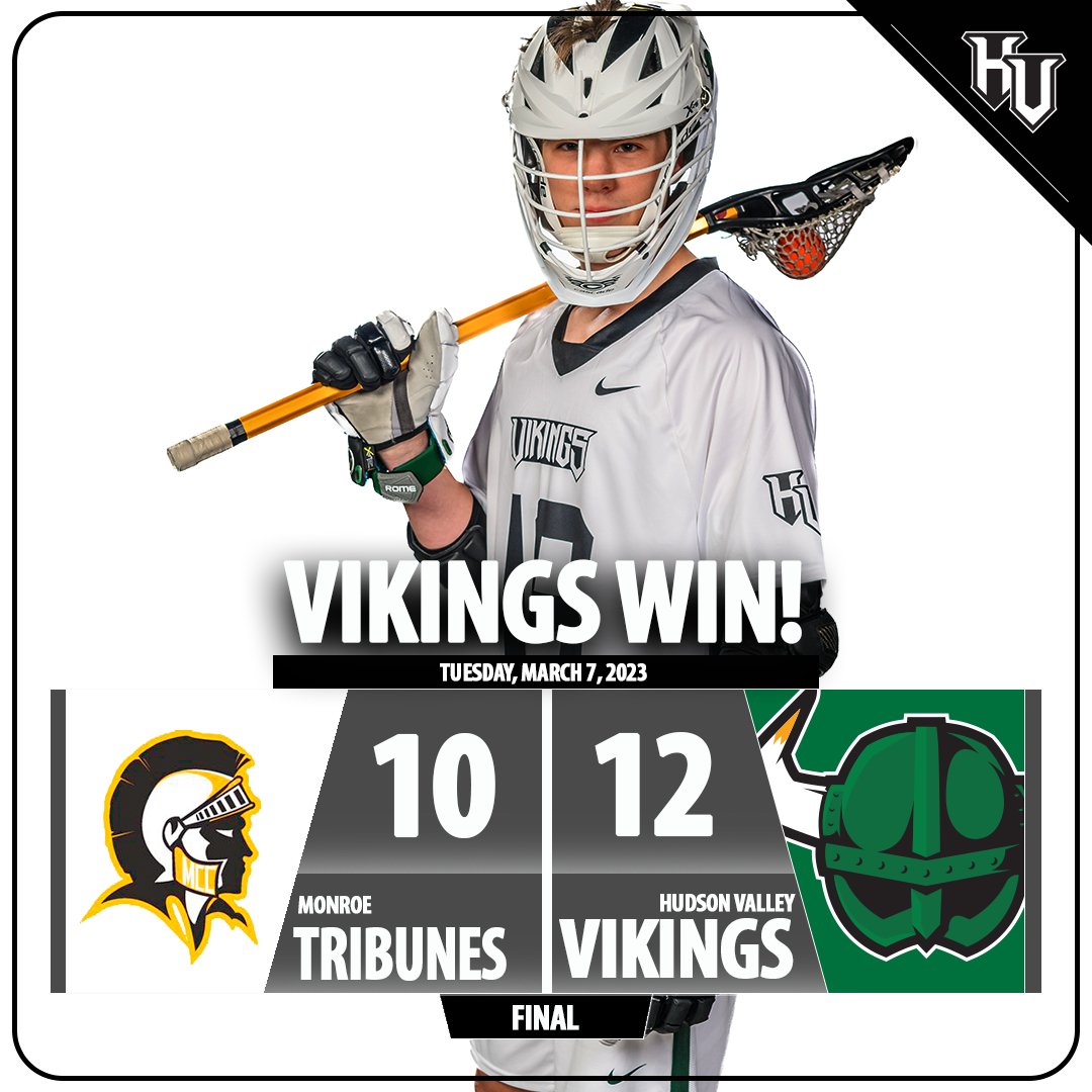 VIKINGS WIN! Men's lacrosse outscores Monroe 6-3 in second half to secure first win of the year! Cole Duncan led the charge with five goals! #GoVikings