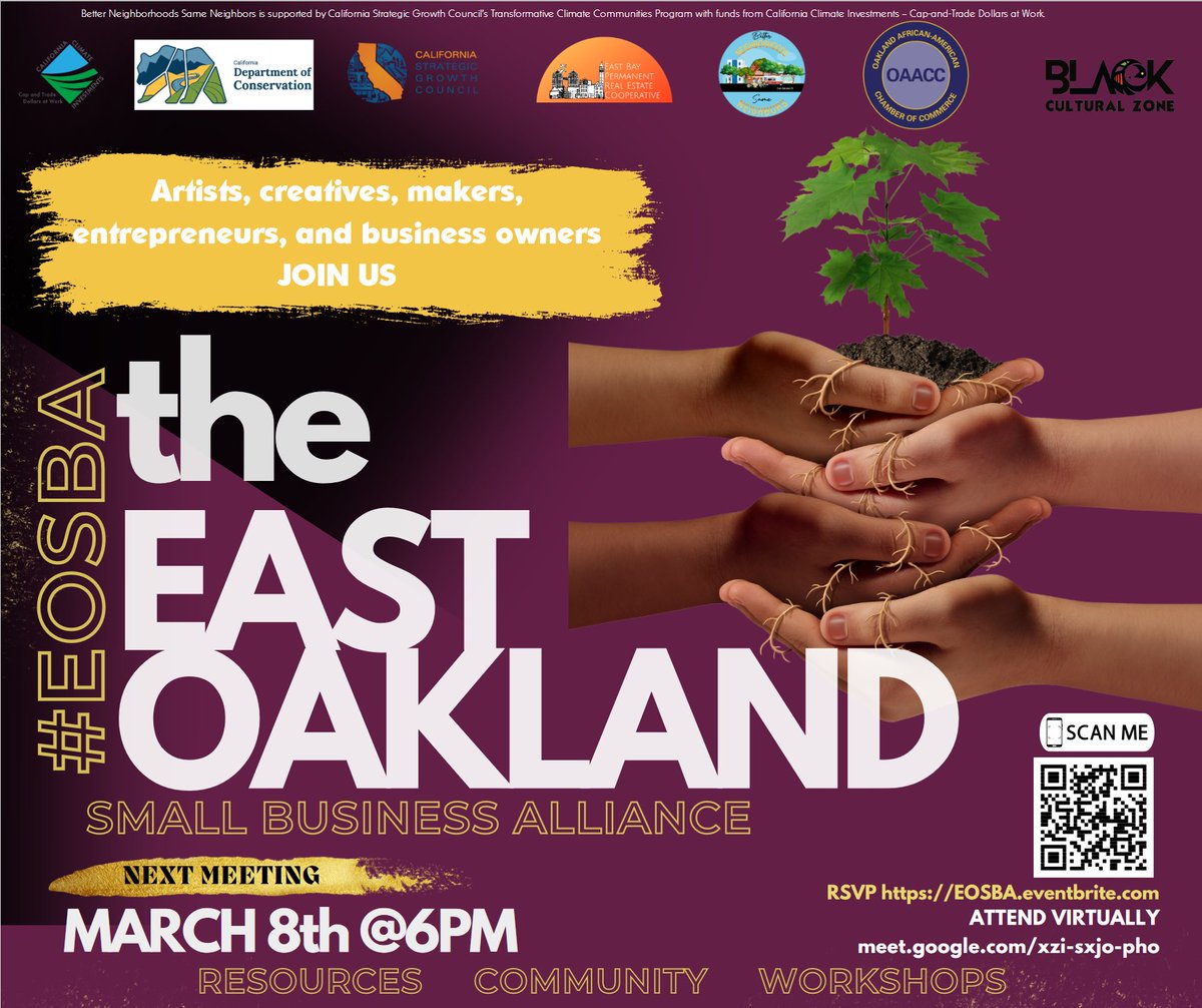 EastOaklandBCZ's tweet photo. Join the East Oakland Small Business Alliance on Wednesday March 8th @ 6npm
#EOSBA #SmallBusinessAlliance https://t.co/0xNCpR1e5H