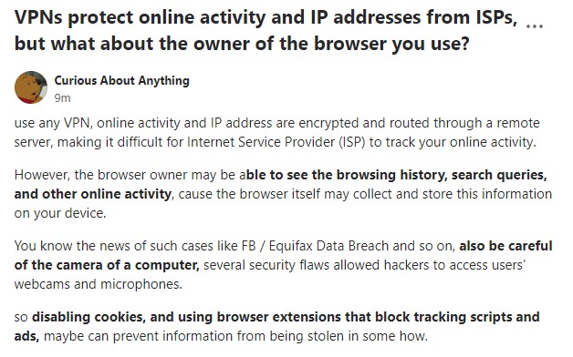 iRocketVPN's tweet photo. have you thought about it？
VPN protect online activity and IP addresses from ISPs, but what about the owner of the browser you use? #VPN #privacy #Website https://t.co/c01HH3ErIP