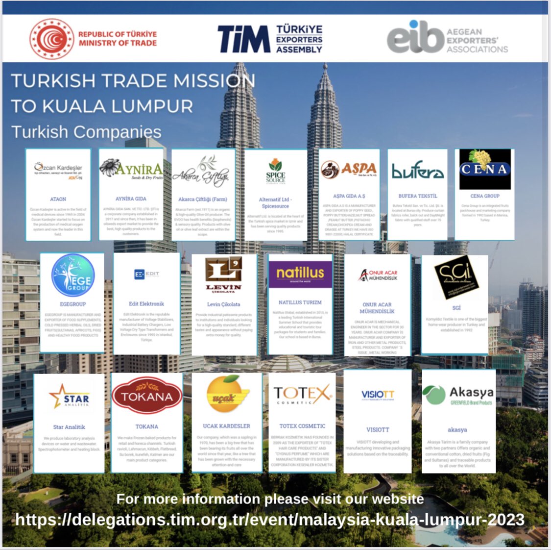 TCKualaLumpurBE's tweet photo. (1) A General Turkish Trade Delegation consisting of 19 companies from from sectors such as food, agriculture, pharmaceuticals, education, metal etc. will be in Kuala Lumpur on March 13, 2023 to meet with their Malaysian counterparts. https://t.co/QsdmbdaThN