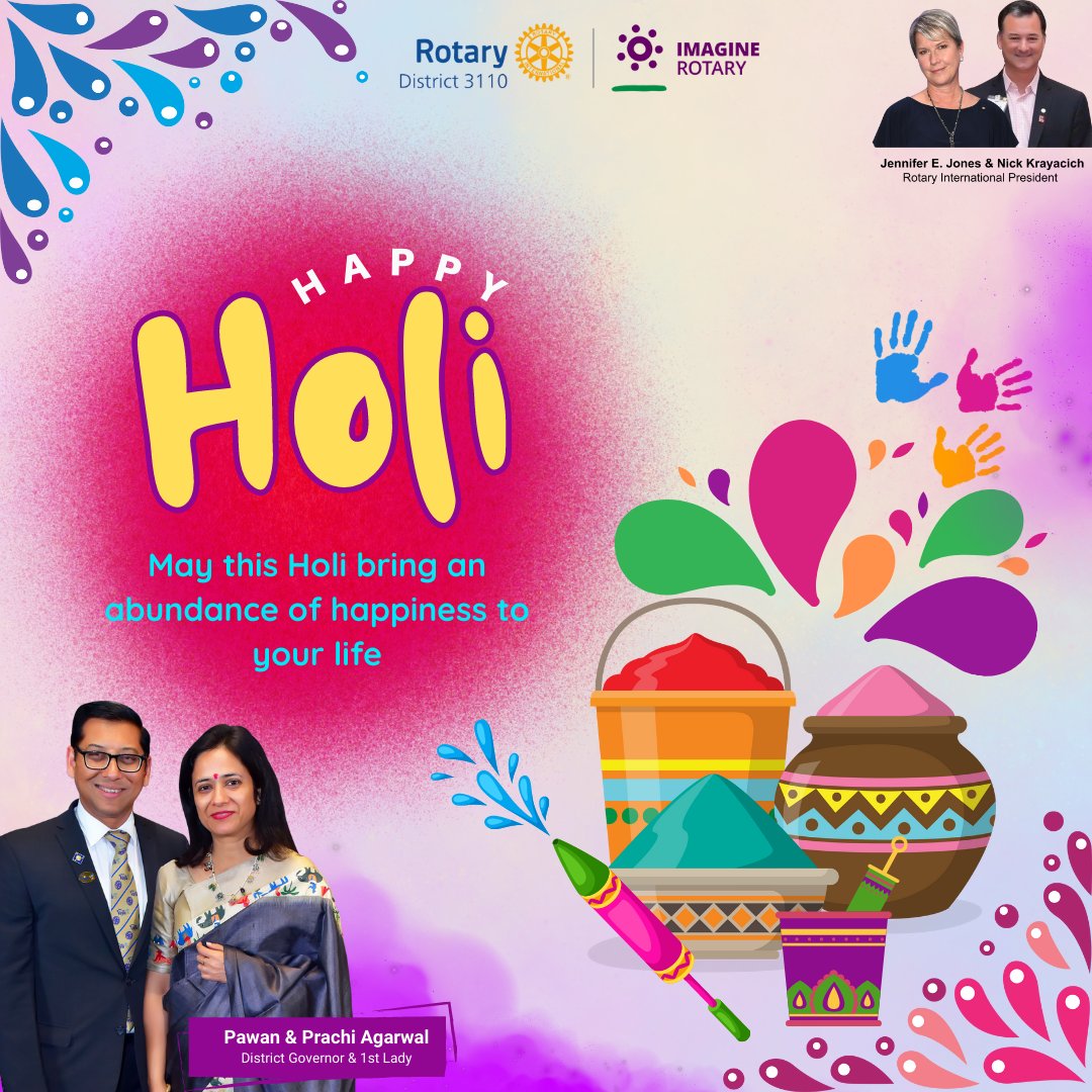 Rotary3110's tweet photo. May the vibrant colours of Holi brighten up your life and bring you peace, happiness, and prosperity. Happy Holi! https://t.co/gNkZR5s8ZY