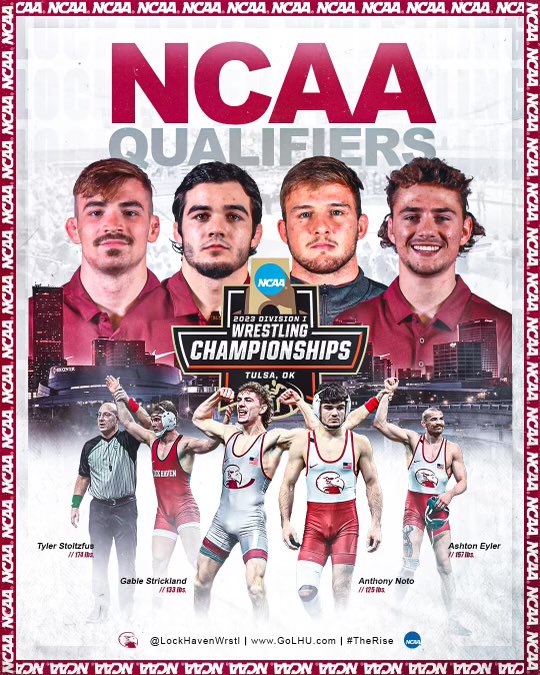 LockHavenWrstl's tweet photo. NCAA Qualifiers headed to Tulsa, OK 🦅 #TheRise #BacktoBack #MACChamps https://t.co/zNpDxj7msp