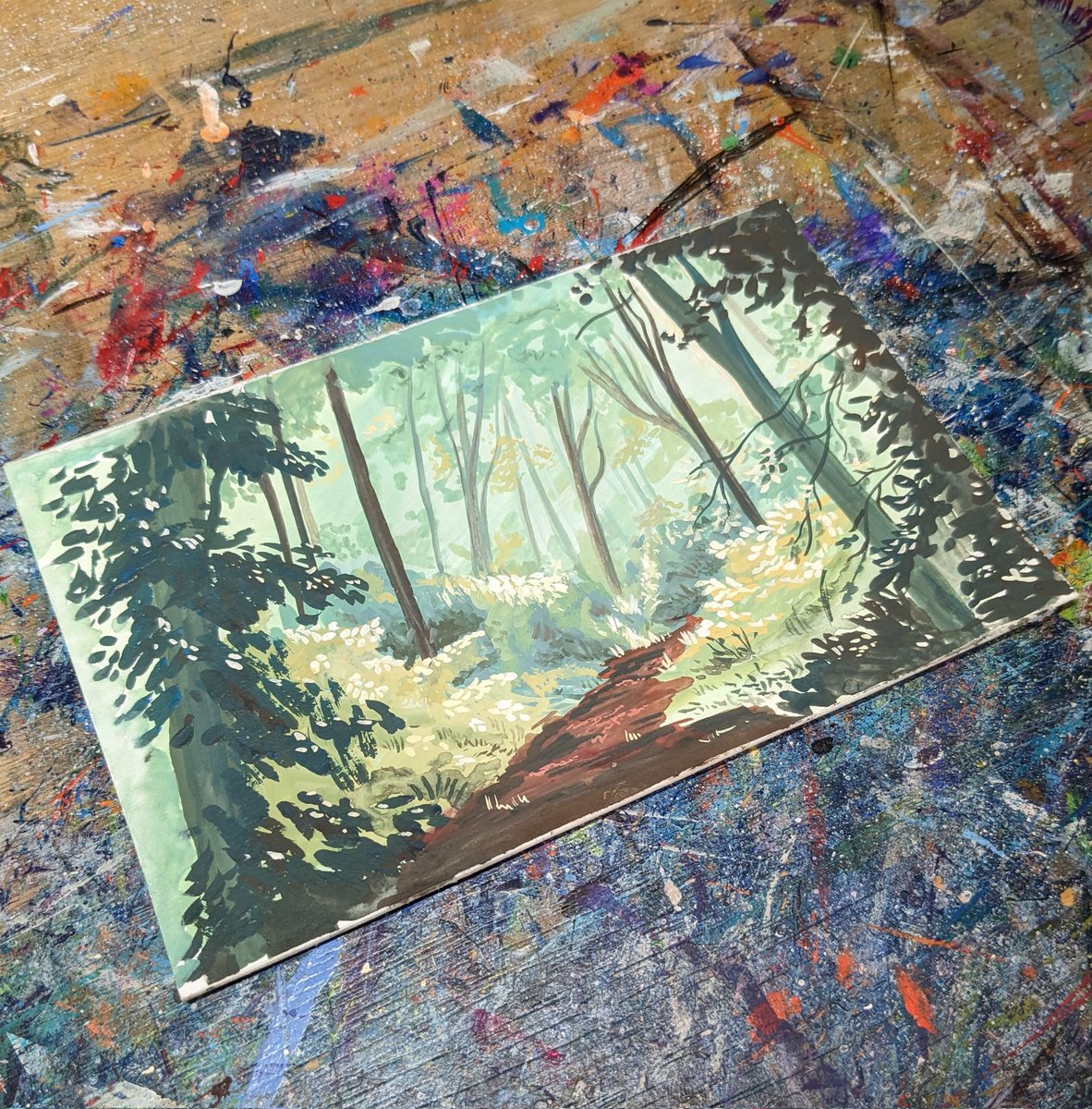 EmilyZelasko's tweet photo. The second of my landscape practice paintings. 4x6in gouache painting.

#emilyzelaskoart #gouache #forestpainting #landscap #practicepainting #fantasyart #originalart #woods #paintforfun #artexperiment #natureart #colorstudy #fantasyartwork #illustration #minipainting #artstudy https://t.co/Hn0E9NbGj5