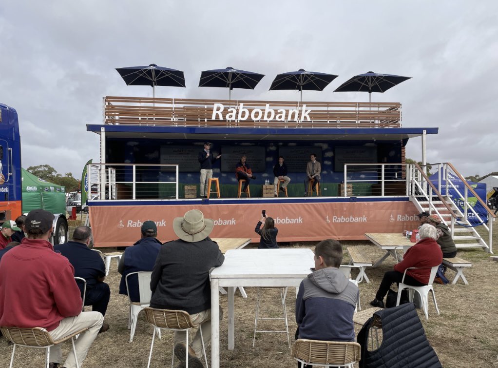 Voz_Dennis's tweet photo. Great panel discussion on ag, rates and land values at @wimfielddays #wmfd #wmfd2023 #agchatoz come over if you want to chat grains! @RabobankAU https://t.co/it5hMd2ban