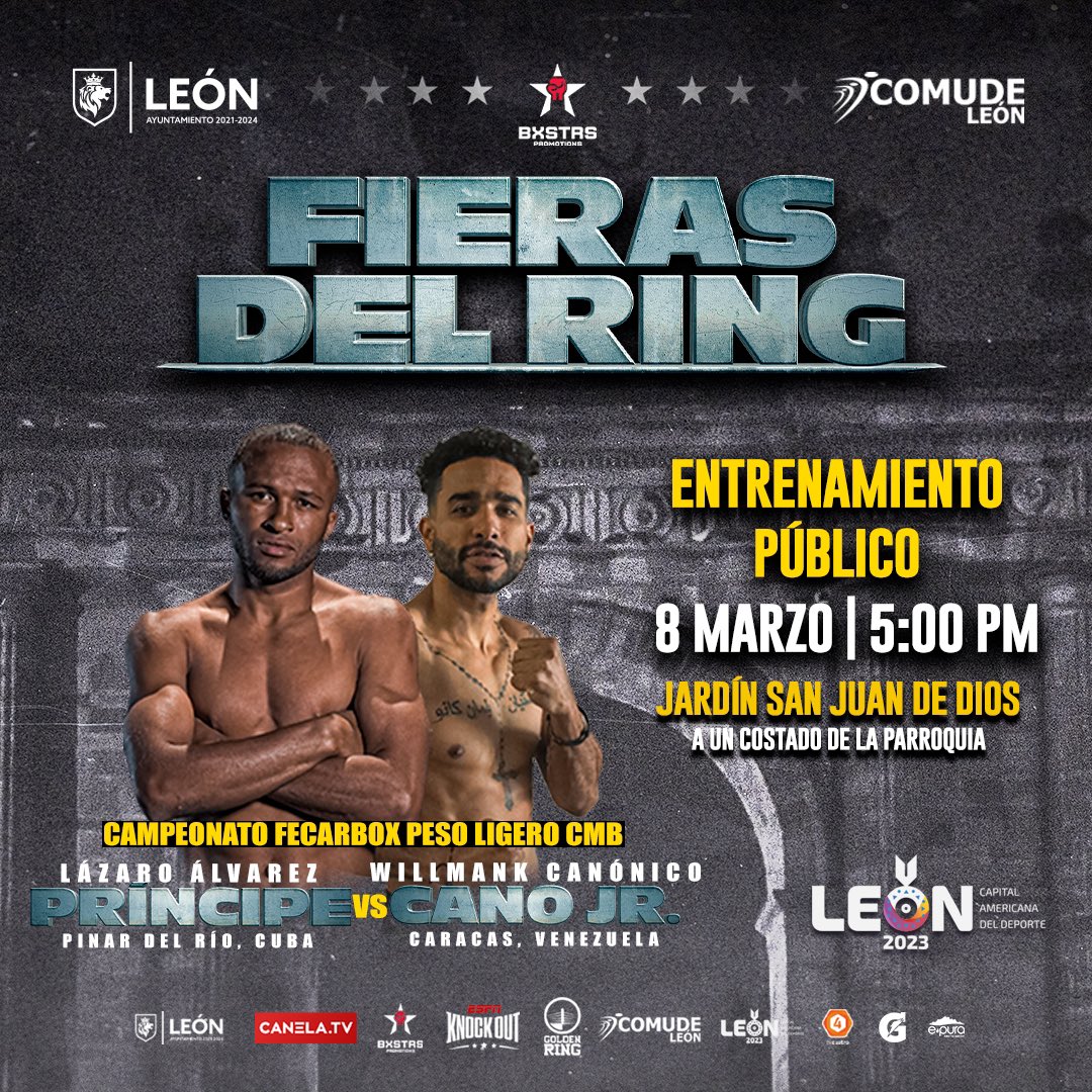 ComudeLeon's tweet photo. ¡Atención fanáticos del box, el día de mañana 8 de marzo tendremos el entrenamiento oficial abierto al público en el jardín de San Juan de Dios en punto de las 5 de la tarde, te esperamos!
#FierasDelRing #BoxProfesional https://t.co/dx2s9aFpNp