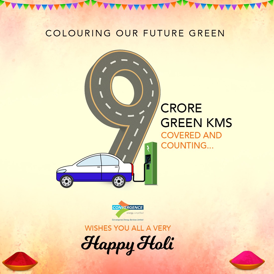 ConvergenceCESL's tweet photo. #9Crores and counting!
As our #EVs continue to reshade the greens into the country's progress, we are excited you'll join us in our commitment to keep India on the path to a more sustainable, healthier, and #energyefficient future.
We wish you all a very #HappyHoli! https://t.co/ndlhWcNct7