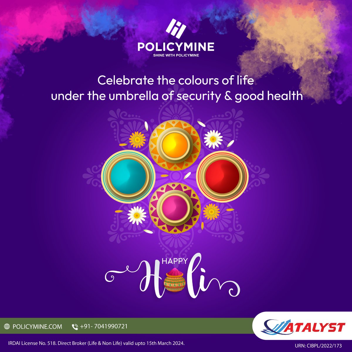 policy_mine's tweet photo. Let the colours of Holi spread the message of peace and happiness.
Wishing you all a Happy Holi! 
.
.
.
#Holi2023 #HappyHoli #ColoursOfHoli #FestivalOfColours #ColourfulWishes #PolicyMine https://t.co/5P40kFk4qp