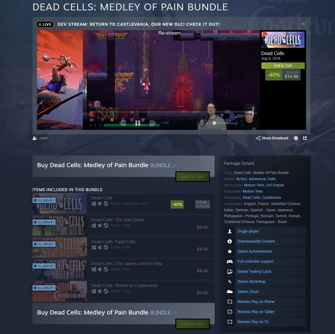 TreeofEmber's tweet photo. If you are going to buy the Dead Cells DLC and already own the other DLCs on Steam. 

Did you know that you can buy the DEAD CELLS: MEDLEY OF PAIN BUNDLE to get the new DLC for $8 and save $2 on it?

#deadcells  #deadcellsdlc  #returntocastlevania https://t.co/WEUQqRu92L