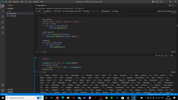 DrMelvaMitchel1's tweet photo. Day 4 #100devs Creating a vocabulary of words from the data by splitting each sentence in all columns into individual words. #programmingwithmosh #deved #webdevelopement #webdesign #programming #coding #Python #Java #javascript #code #coder #100DaysOfCode #CodeNewbie #KnowProgram https://t.co/KLhDSKmoYH
