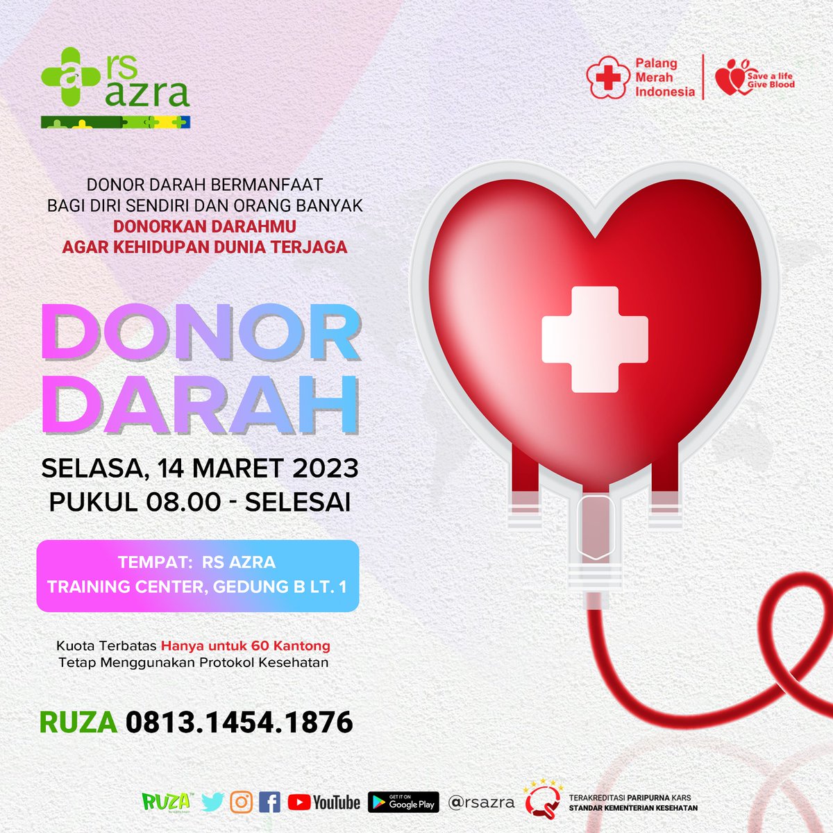 Sudah kah kamu berbagi dengan sesama yang membutuhkan?
Keluarga Azra, Yuk Donor Darah!
.

Informasi lebih lanjut bisa menghubungi Ruza di WA 081314541876 (Whatsapp Only)
#donordarah <a href="/Blood4LifeID/">BFL INDONESIA</a> <a href="/bogorfess_/">BOGOR MENFESS</a> <a href="/Bogordaily_net/">Bogordaily.net</a>