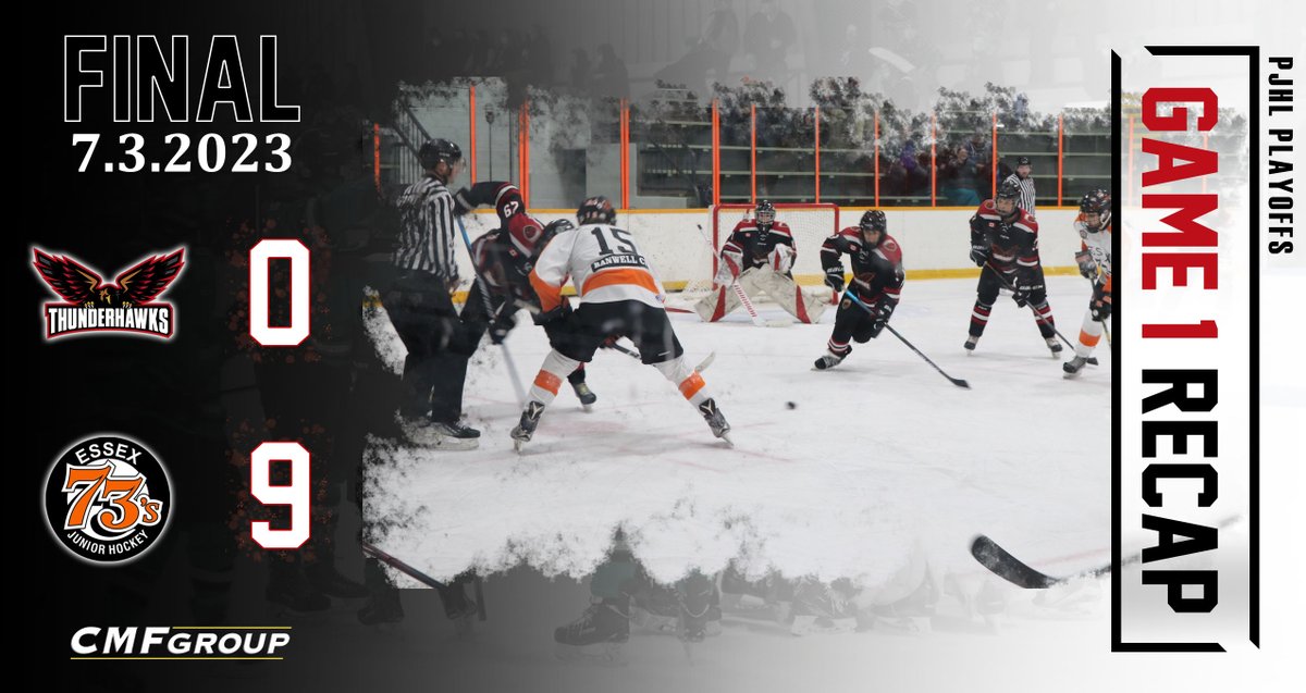 ThunderhawksJrC's tweet photo. 🏒 The Wallaceburg Thunderhawks fell to the Essex 73's this evening in Game 1 of their 20223 PJHL playoffs with a score of 9-0.

CMFGroup => https://t.co/UNxwF4LK4Z
#pjhl #hockey #Thunderhawks https://t.co/bc0ZywsF5x