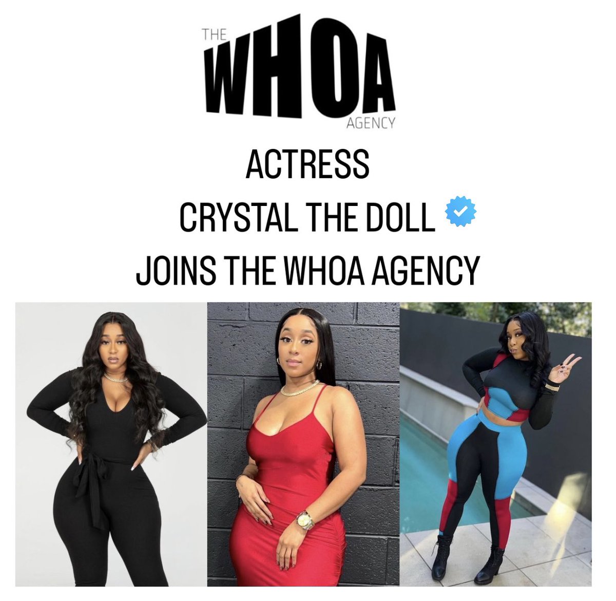 TheWhoaAgency's tweet photo. Welcome to  #TeamWHOA #TheWHOAagency  @CrystalTheDoll_  💫✨ https://t.co/wTWfl14Rti