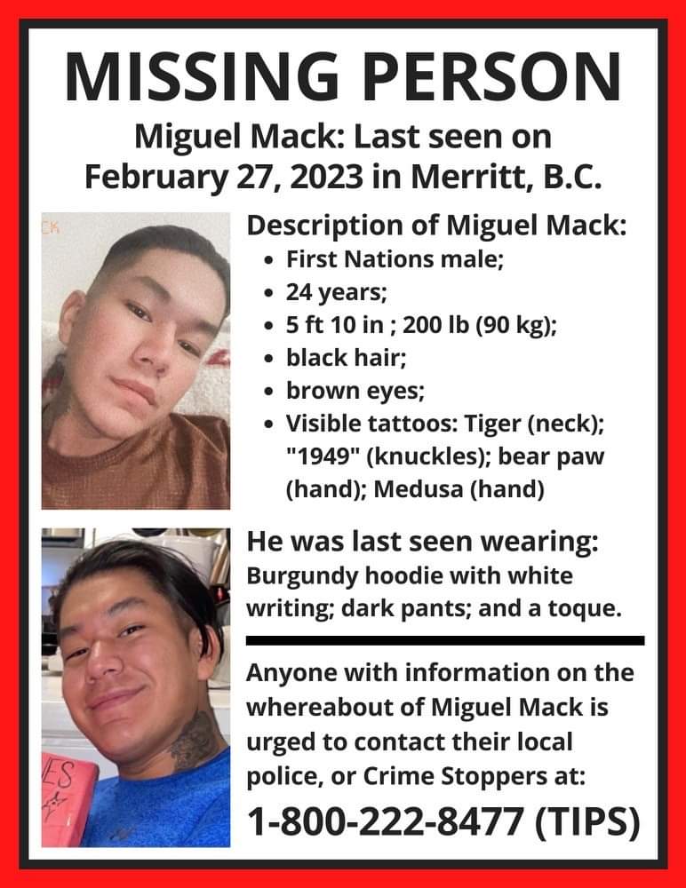 Please retweet.
I met Miguel in addiction a few years ago in Vancouver. And we both found it in our hearts to change our paths. 
I pray he is found. 
#miguelmack #missing #merrittbc #FirstNations #britishcolumbia #MissingPerson #missingpersonsbc