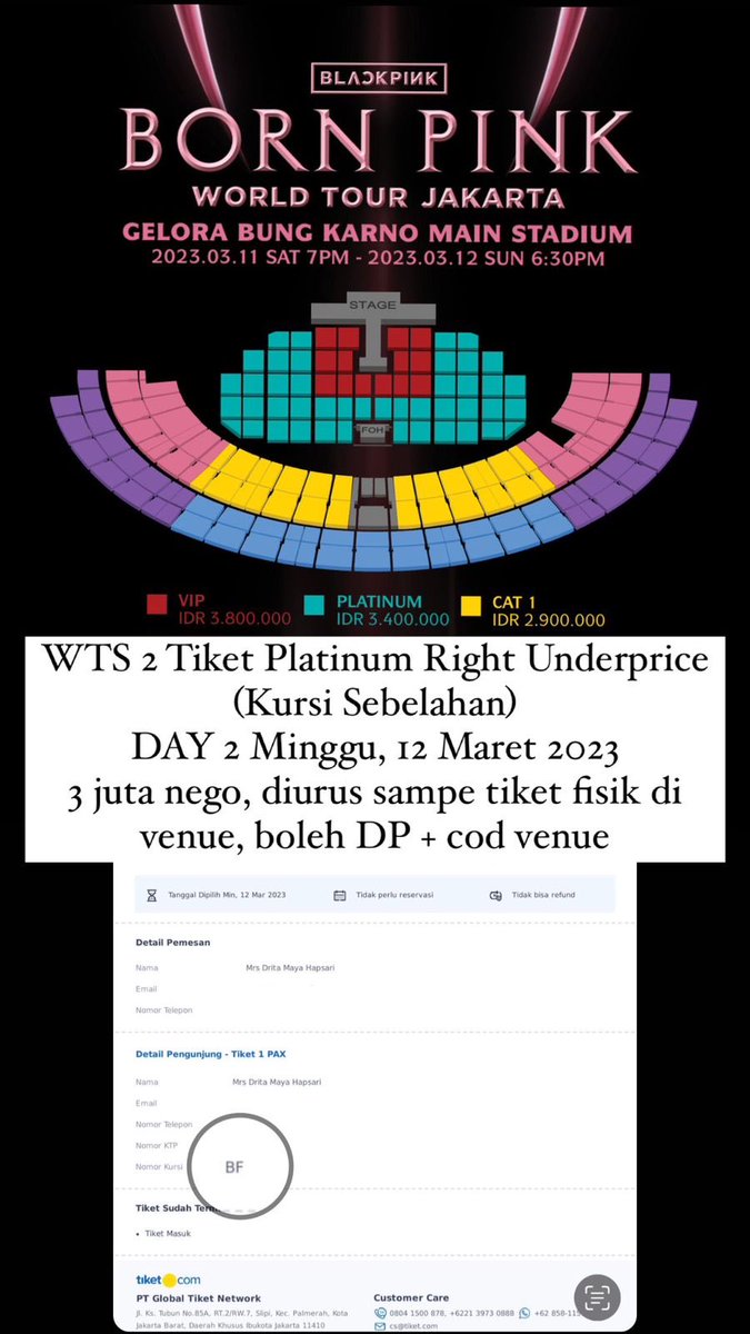 fromenol's tweet photo. Bantu teman!

Langsung DM aja ya kalau minat. WTS Blackpink in Jakarta Platinum Right underprice loohh!!

#BLACKPINKinJAKARTA #BLACKPINK #wtsblackpink #WTSBLACKPINKJAKARTA https://t.co/wIMynoy2qa