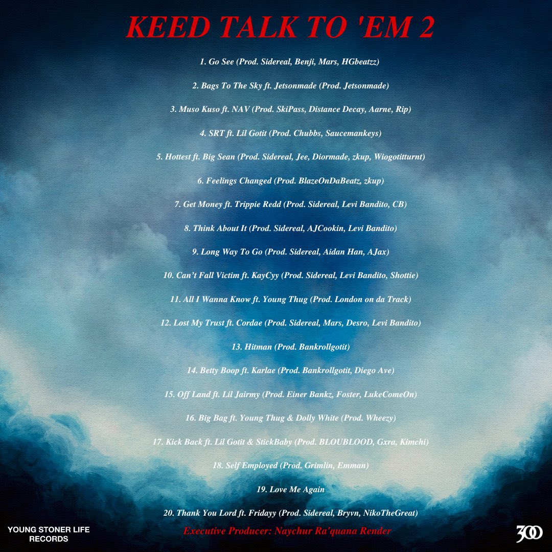 .<a href="/1lilKeed/">#KeedTalkToEm2</a>’s first posthumous album ‘Keed Talk To Em 2’ is dropping on March 17 and will feature… 🤩

🗣️ <a href="/trippieredd/">Trippie Redd</a>
🗣️ <a href="/kaycyy/">KayCyy</a>
🗣️ <a href="/youngthug/">Young Thug  ひ</a>
🗣️ <a href="/cordae/">Cordae</a>
🗣️ <a href="/fridayy/">Fridayy</a>
🗣️ <a href="/1lilgotit/">Lil Gotit</a>
🗣️ <a href="/BigSean/">Sean Don</a>

What track are you excited for most? #OGM