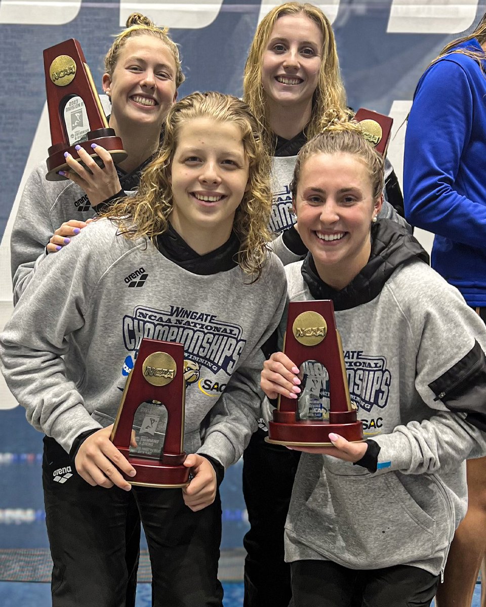 Big start for both <a href="/WingateSwimming/">WUSWIM</a> teams at the <a href="/NCAADII/">NCAA Division II</a> Championships!

The Men finished 4th in the 800 Free Relay, with the Women notching a 6th-place finish!!

#OneDog