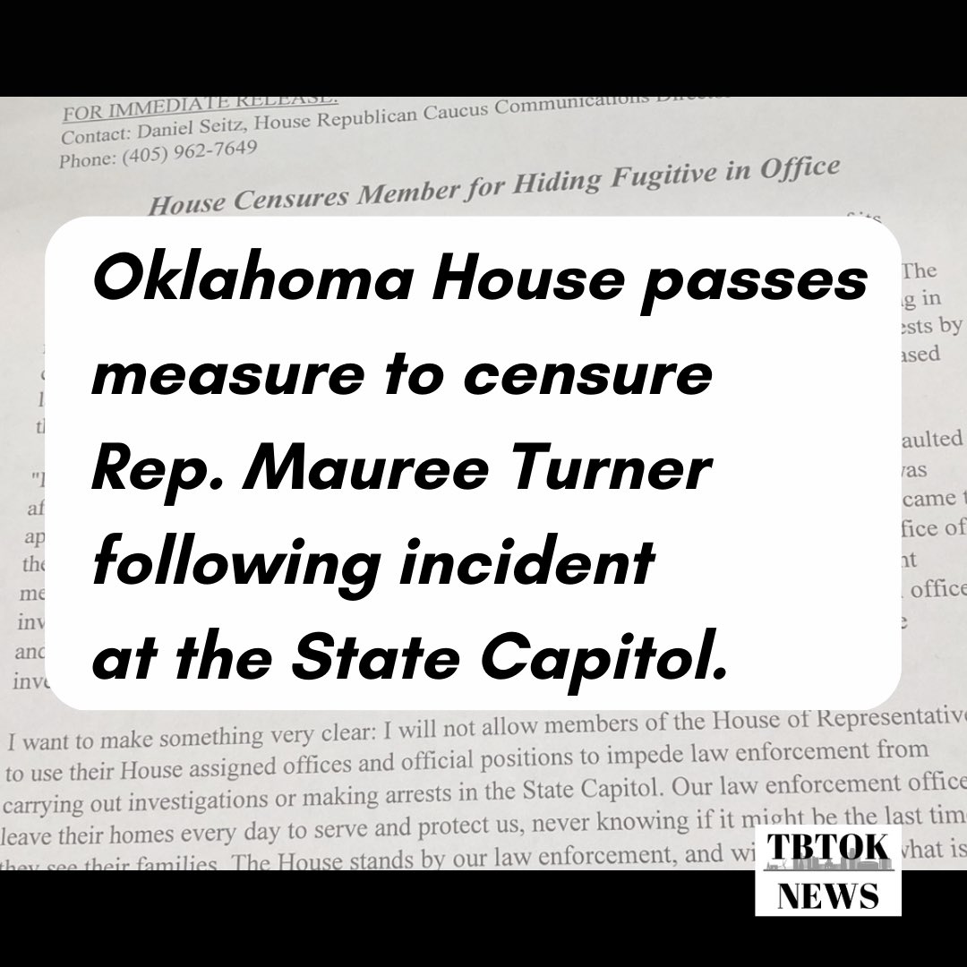 Oklahoma House passes measure (81-19) to censure Rep. Mauree Turner following incident at the State Capitol. #news #okleg Cough, Cough ❄️❄️❄️❄️