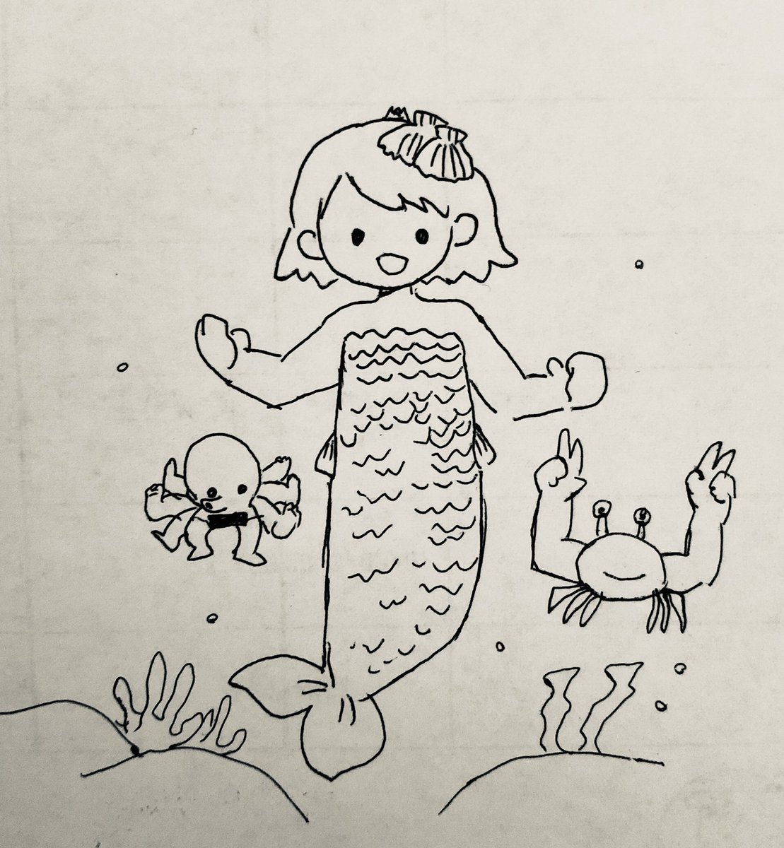 8割魚の人魚と足が人間のタコと腕が人間のカニ。 