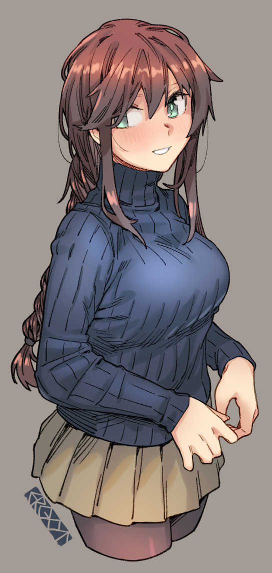 noshiro (kancolle) 1girl solo sweater skirt pantyhose braid brown hair  illustration images