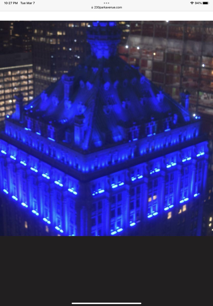jendiamantis's tweet photo. Thank you @230ParkAvenue for lighting up in blue to show your support and raise awareness for colorectal cancer as part of the @ColonCancerCoal #BlueForCRC initiative! @FightCRC @AmericanCancer @ACSCAN #ColorectalCancerAwarenessMonth https://t.co/60Mp4zpqKU