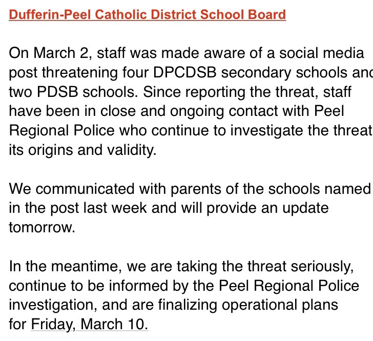We heard from Dufferin Peel CDSB tonight. The public board- <a href="/PeelSchools/">Peel District School Board</a>- did not return two requests for comment. #onted