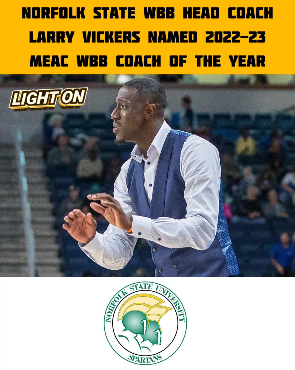 Norfolk State Women’s Basketball Head Coach Larry Vickers Named 2022-23 MEAC Coach Of The Year. 🏆
📸: <a href="/NorfolkStateWBB/">Norfolk State Women’s Basketball</a>