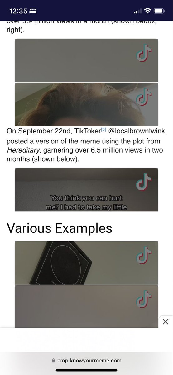 My tweet was used in a dailyhive article & my most popular tiktok is on knowyourmeme.com omfg 😭😭😭