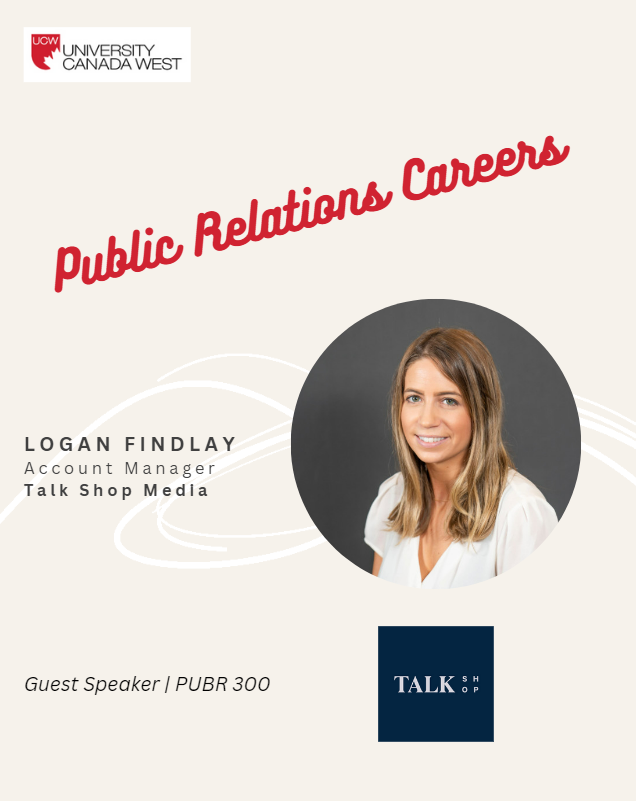 #UCWPUBR300 Who else is excited about having 
@LoganFindlay (Account Manager at @TalkShopMedia) as our Guest Speaker tomorrow? 
Bring your questions ☺️ #PublicRelations #Careers